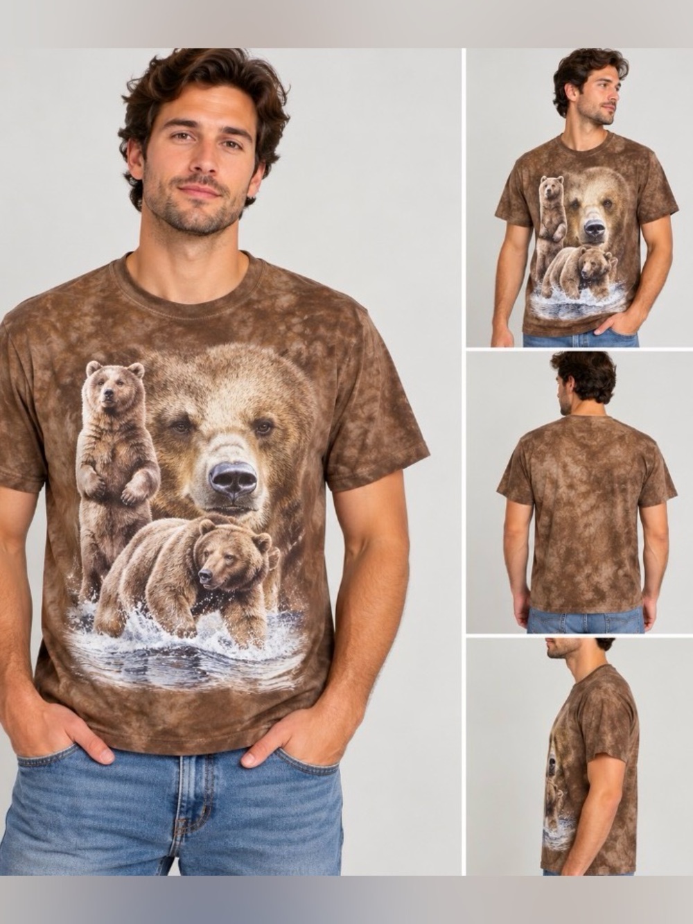 The Mountain Grizzly Bear Tie Dye Graphic T Shirt Men’s Medium Wildlife Y2K